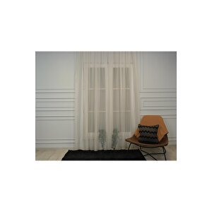 Parlak Vual Düz Tül Perde Açık Krem 100x270 cm