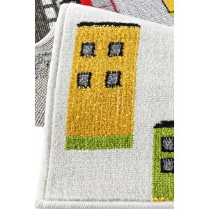 3 Boyutlu Beyaz Trafik Arabalı Dokuma Çocuk Oyun Halısı 160x230 cm