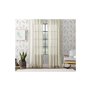 Keten Görünümlü Düz Tül Perde Pilesiz Krem 600x280 cm