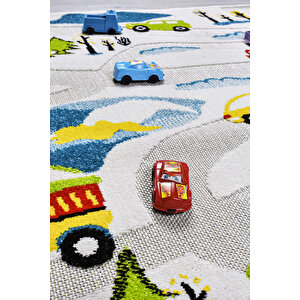 3 Boyutlu Krem Doğa Dokuma Arabalı Çocuk Oyun Halısı 80x150 cm