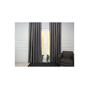 Çift Taraflı Blackout Ekstrafor Büzgülü Rustik Ve Kornişe Uyumlu Tek Kanat Fon Perde Koyu Gri 250x260 cm