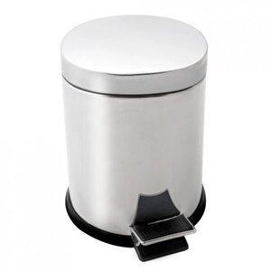 Paslanmaz 430 Krom Metal İç Kovalı Pedallı Ofis Banyo Mutfak Çöp Kutusu Kovası - 5 Litre