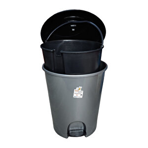 Plastik Pedallı Basmalı Kapaklı 50 Litre İç Kovalı Çöp Kutusu Kovası - Gri Gövde Siyah Kapak - 55 X 42 X 41 Cm.