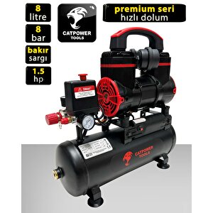 Catpower 1110 Sessiz Yağsız  8 Lt Kompresör 1.5 Hp Ful Bakır Sargı Premium Seri Hızlı Dolum Kompresör