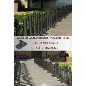 Dekoratif Plastik Alan Oluşturma ve Bahçe Çiti 1 ADET ÇİT (Y: 50 CM / G: 55 CM) SERT ZEMİN AYAKLI - Antrasit Gri Antrasit Gri