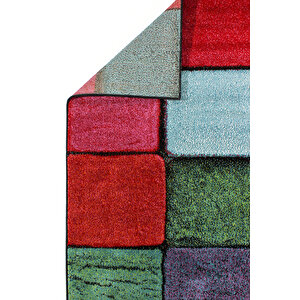 Renkli Kare Duvar Taşı Modern Dokuma Halı 80x300 cm