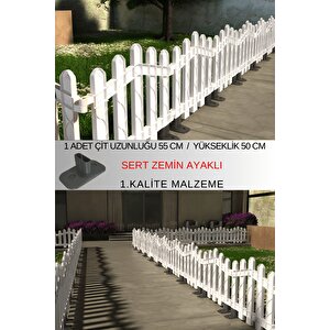 Dekoratif Plastik Alan Oluşturma ve Bahçe Çiti 1 ADET ÇİT (Y: 50 CM / G: 55 CM) SERT ZEMİN AYAKLI - Beyaz Beyaz