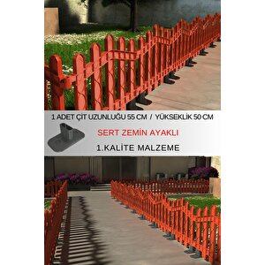 Dekoratif Plastik Alan Oluşturma ve Bahçe Çiti 1 ADET ÇİT (Y: 50 CM / G: 55 CM) SERT ZEMİN AYAKLI - Kahverengi Kahverengi