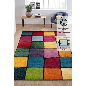 Renkli Kare Duvar Taşı Modern Dokuma Halı 160x230 cm