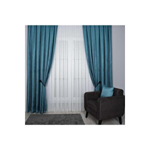 Hasır Dokulu Lüks Fon Perde Pilesiz Tek Kanat Koyu Mavi 50x280 cm