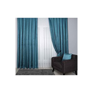 Hasır Dokulu Lüks Fon Perde Pilesiz Tek Kanat Koyu Mavi 50x280 cm