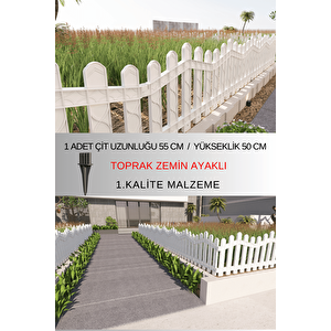 Dekoratif Plastik Bahçe ve Peyzaj Çiti 1 ADET ÇİT (Y: 50 CM / G: 55 CM) TOPRAK AYAKLI - Beyaz Beyaz