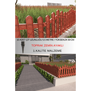 Dekoratif Plastik Bahçe ve Peyzaj Çiti 10 ADET ÇİT (Y: 50 CM / G: 5.5 M) TOPRAK AYAKLI - Kahverengi Kahverengi
