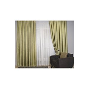 Hasır Dokulu Lüks Fon Perde Pilesiz Tek Kanat Fıstık Yeşili 100x280 cm
