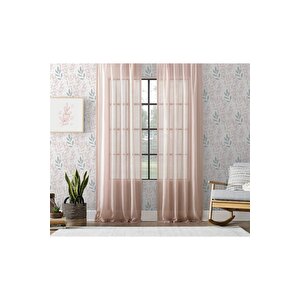 Keten Görünümlü Düz Tül Perde Pilesiz Pudra Pembe 70x260 cm