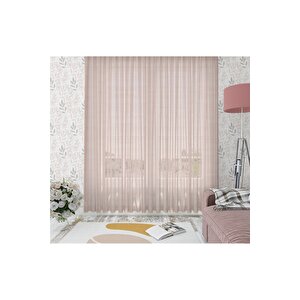 Keten Görünümlü Düz Tül Perde Pilesiz Pudra Pembe 70x260 cm