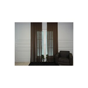 Murcia Dökümlü Tül Perde Pilesiz Acı Kahve 100x280 cm