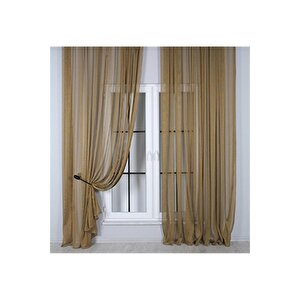 Murcia Dökümlü Tül Perde Pilesiz Altın 300x280 cm