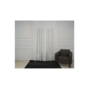 Damla Keten Görünümlü Leno Tül Perde Pilesiz Ekru 300x270 cm