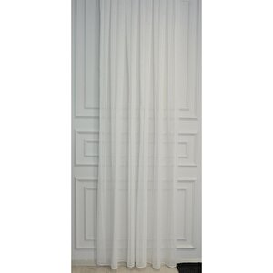 Damla Keten Görünümlü Leno Tül Perde Pilesiz Ekru 300x270 cm