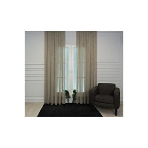 Murcia Dökümlü Tül Perde Pilesiz Bej 700x270 cm