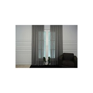 Murcia Dökümlü Tül Perde Pilesiz Koyu Gri 70x270 cm
