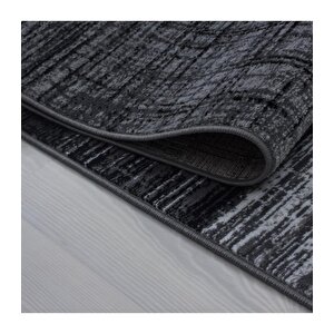 Modern Desenli Halı Kareli Ve Taramalı Tasarım Siyah Gri Beyaz 80x300 cm