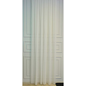 Damla Keten Görünümlü Leno Tül Perde Pilesiz Krem 100x270 cm