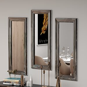 3'lü Dekoratif Gümüş Çerçeveli Salon Ofis Aynası