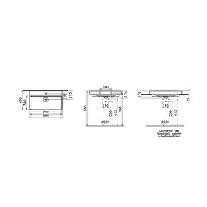 Vitra Metropole 7527b076-0973 çanak Lavabo, 80cm, Mat Taş Gri