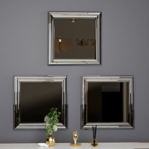 3' Lü Gümüş Çerçeveli Dekoratif Salon Dresuar Aynası O100t