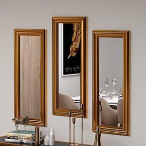 Lavia Takımı 3'lü Dekoratif Gold Çerçeveli Salon Aynası