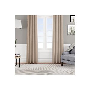 Kadife Dokulu Fon Perde Pilesiz Tek Kanat Bej 400x270 cm
