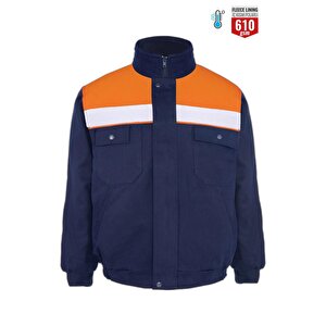 Winto 7/7 Gabardi̇n Pamuklu Kumaş Polar Astarli Kişlik Mont-3117-lacivert-turuncu 4XL