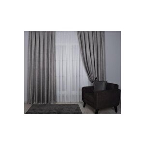 Hasır Dokulu Lüks Fon Perde Pilesiz Tek Kanat Gümüş Kahve 220x260 cm