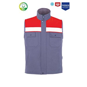 Winto 7/7 Gabardi̇n Pamuklu Kumaş Kapi̇tone Astarli Kişlik Yelek-9135 -gri-kirmizi 3XL