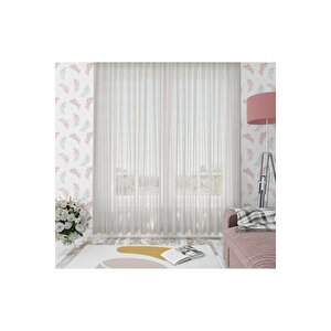 Keten Görünümlü Düz Tül Perde Pilesiz Ekru 600x270 cm