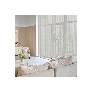 Keten Görünümlü Düz Tül Perde Pilesiz Ekru 600x270 cm