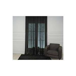 Murcia Dökümlü Tül Perde Pilesiz Siyah 800x280 cm