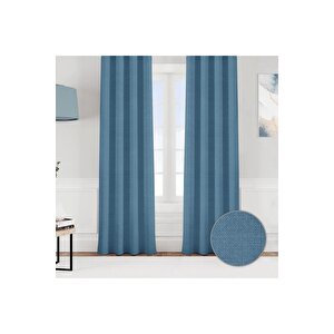 Keten Görünümlü Tek Kanat Fon Perde Mavi 300x260 cm