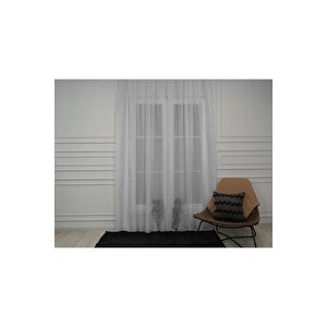 Parlak Vual Düz Tül Perde Gri 300x270 cm