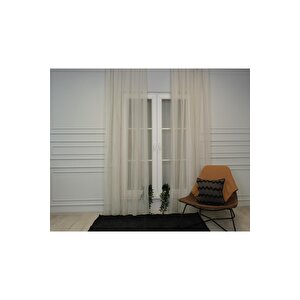 Parlak Vual Düz Tül Perde Açık Krem 100x280 cm