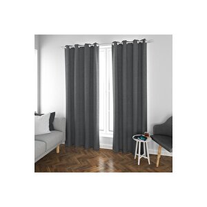 Halkalı Blackout Karartma Tek Kanat Fon Perde Koyu Gri 300x270 cm