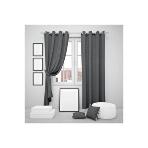 Halkalı Blackout Karartma Tek Kanat Fon Perde Koyu Gri 300x270 cm