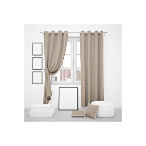 Halkalı Blackout Karartma Tek Kanat Fon Perde Sütlü Kahve 220x270 cm