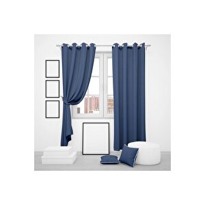 Halkalı Blackout Karartma Tek Kanat Fon Perde Lacivert 140x260 cm