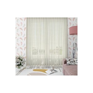 Keten Görünümlü Düz Tül Perde Pilesiz Krem 700x260 cm