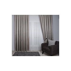 Hasır Dokulu Lüks Fon Perde Pilesiz Tek Kanat Bej Kahve 50x270 cm 