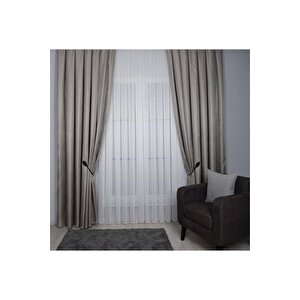Hasır Dokulu Lüks Fon Perde Pilesiz Tek Kanat Bej Kahve 350x260 cm