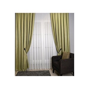 Hasır Dokulu Lüks Fon Perde Pilesiz Tek Kanat Fıstık Yeşili 140x270 cm